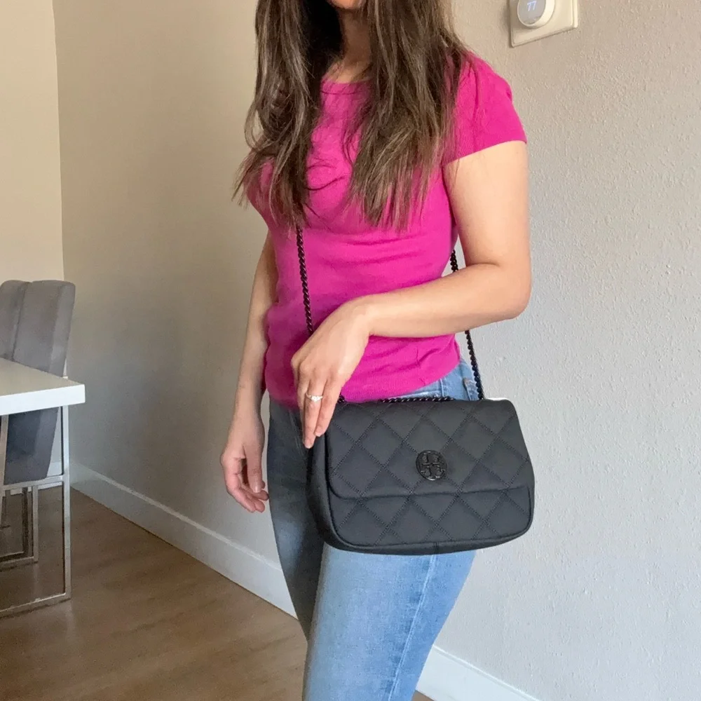 NWT , Tory Burch willa matte small shoulder Black Crossbody Bag